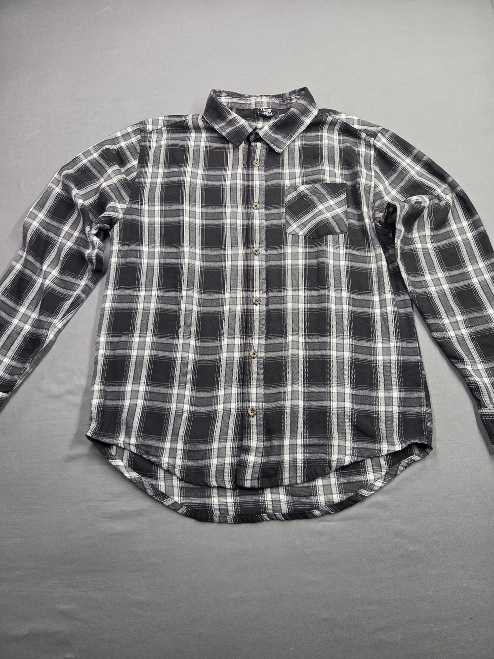 Street Legal Black Grey Plaid Flannel Shirt Men's Size Large L G Tartan
